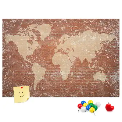 Tableau d’affichage en liège Carte du Monde sur brique