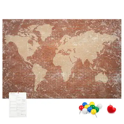 Tableau d’affichage en liège Carte du Monde sur brique