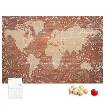 Tableau d’affichage en liège Carte du Monde sur brique