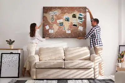 Tableau d’affichage en liège Carte du Monde sur brique
