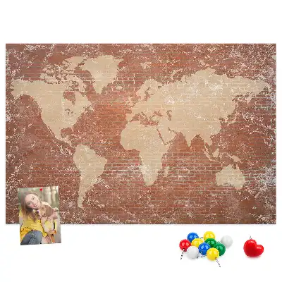 Tableau d’affichage en liège Carte du Monde sur brique