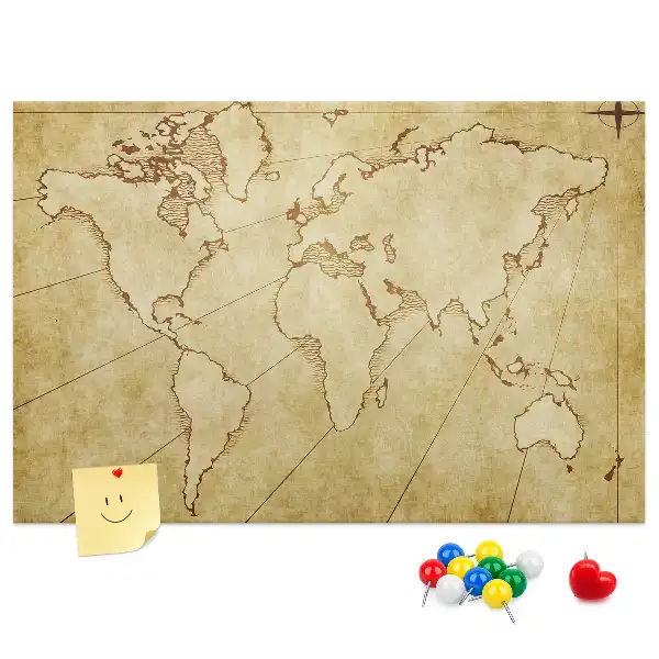 Tableau de liège Carte du monde vieillie pour le mur