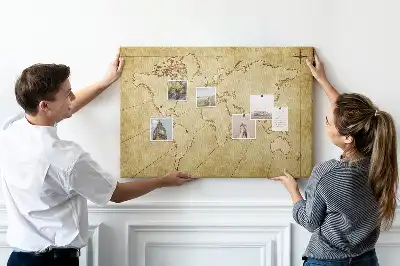 Tableau de liège Carte du monde vieillie pour le mur
