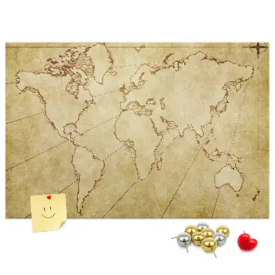 Tableau de liège Carte du monde vieillie pour le mur