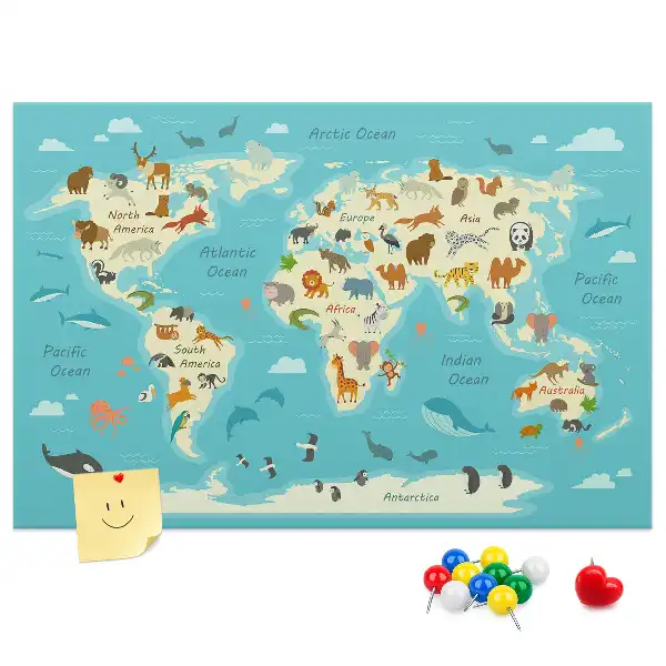 Tableau en liège déco Carte illustrée avec faune