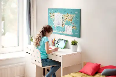 Tableau en liège déco Carte illustrée avec faune