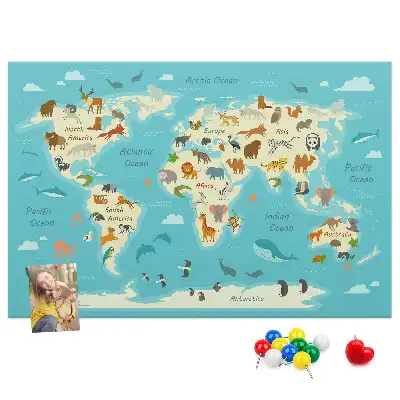 Tableau en liège déco Carte illustrée avec faune
