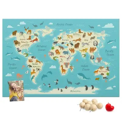Tableau en liège déco Carte illustrée avec faune
