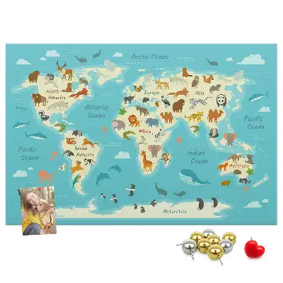 Tableau en liège déco Carte illustrée avec faune