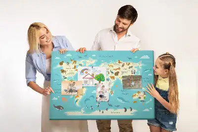 Tableau en liège déco Carte illustrée avec faune