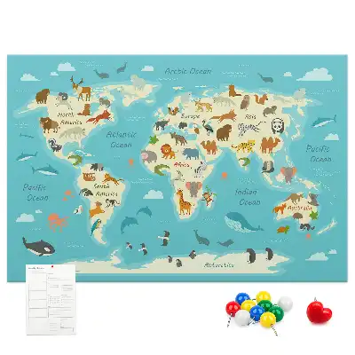 Tableau en liège déco Carte illustrée avec faune