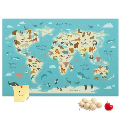 Tableau en liège déco Carte illustrée avec faune