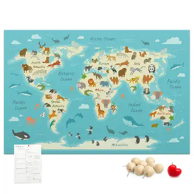 Tableau en liège déco Carte illustrée avec faune