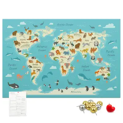 Tableau en liège déco Carte illustrée avec faune