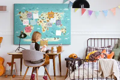 Tableau en liège déco Carte illustrée avec faune
