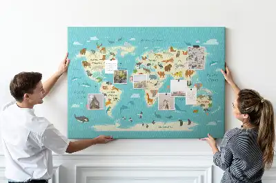 Tableau en liège déco Carte illustrée avec faune