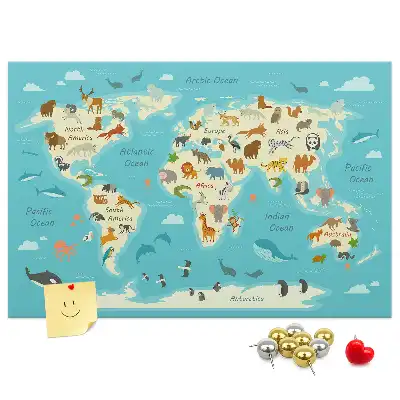 Tableau en liège déco Carte illustrée avec faune