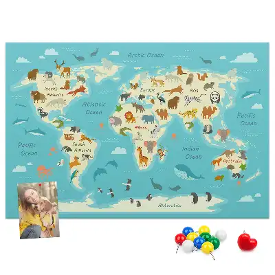 Tableau en liège déco Carte illustrée avec faune