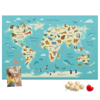 Tableau en liège déco Carte illustrée avec faune