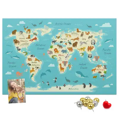 Tableau en liège déco Carte illustrée avec faune