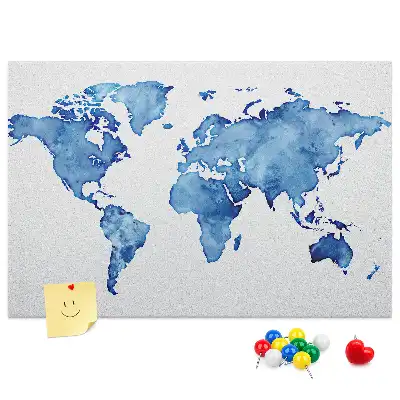 Tableau d'affichage en liège avec carte du monde aquarelle