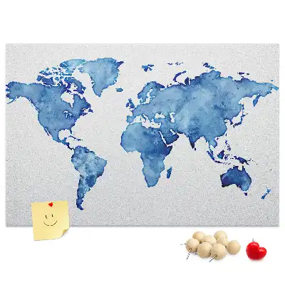Tableau d’affichage en liège Carte du monde aquarelles