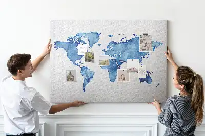 Tableau d’affichage en liège Carte du monde aquarelles