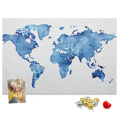 Tableau d’affichage en liège Carte du monde aquarelles