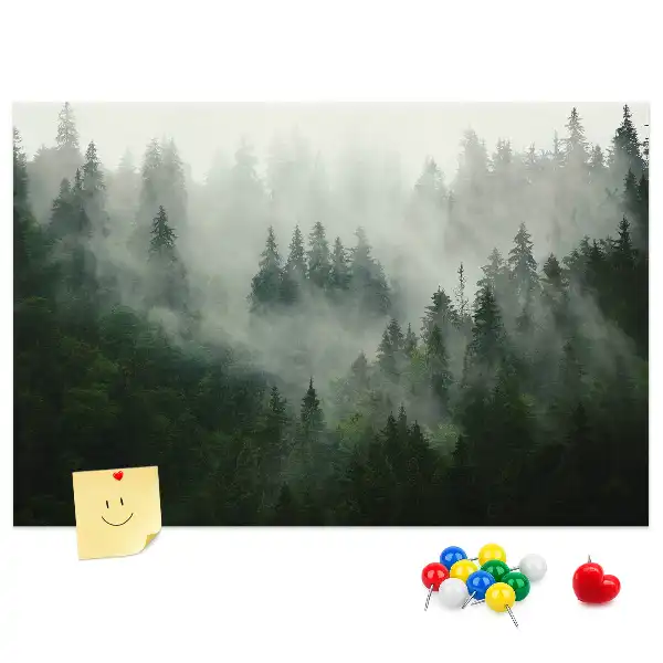 Tableau en liège déco Forêt dans le brouillard matin