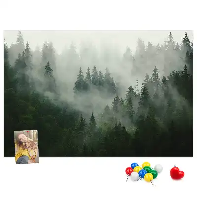 Tableau en liège déco Forêt dans le brouillard matin