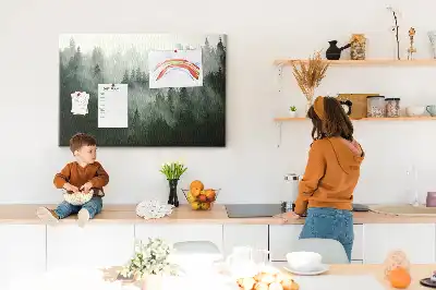 Tableau en liège déco Forêt dans le brouillard matin