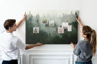 Tableau en liège déco Forêt dans le brouillard matin