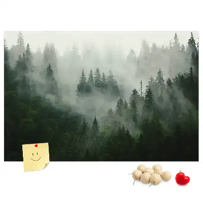 Tableau en liège déco Forêt dans le brouillard matin