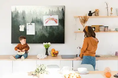 Tableau en liège déco Forêt dans le brouillard matin
