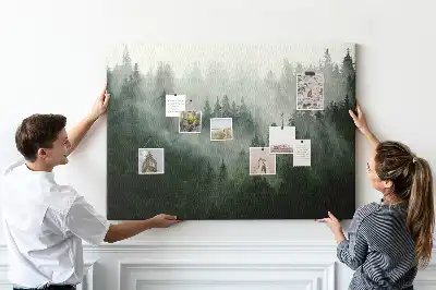 Tableau en liège déco Forêt dans le brouillard matin