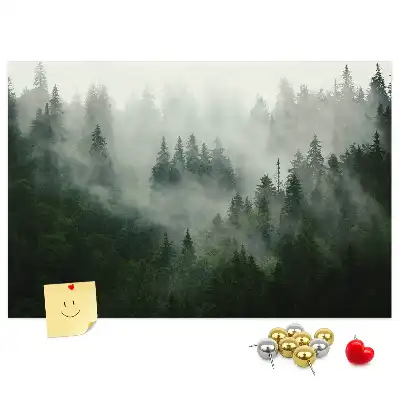 Tableau en liège déco Forêt dans le brouillard matin