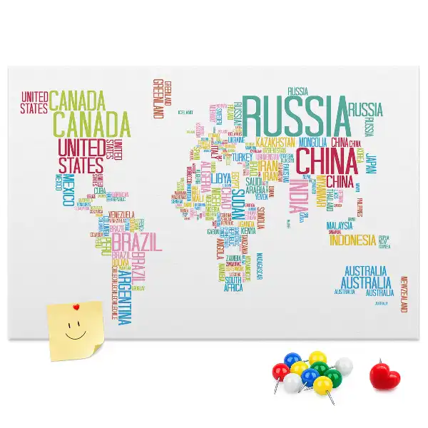 Tableau en liège déco Carte avec noms des pays