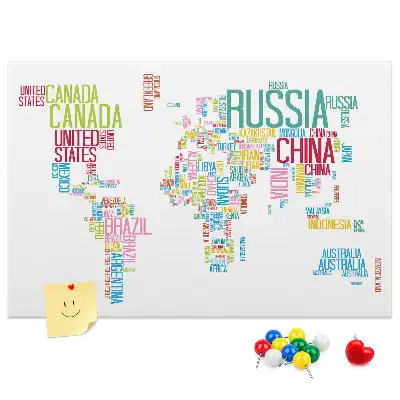 Tableau en liège déco Carte avec noms des pays