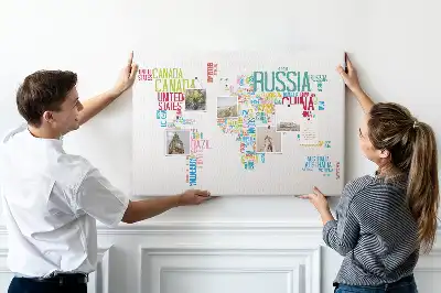 Tableau en liège déco Carte avec noms des pays