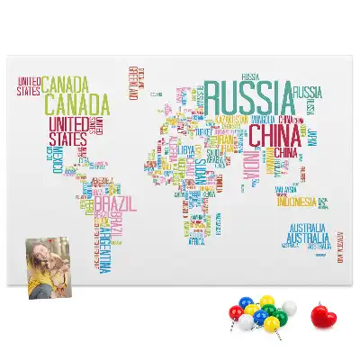 Tableau en liège déco Carte avec noms des pays