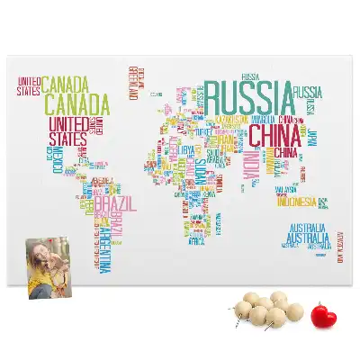 Tableau en liège déco Carte avec noms des pays
