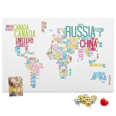 Tableau en liège déco Carte avec noms des pays