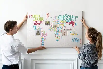 Tableau en liège déco Carte avec noms des pays