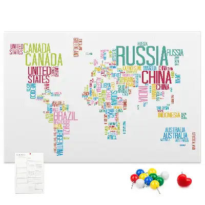 Tableau en liège déco Carte avec noms des pays