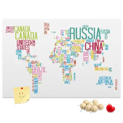 Tableau en liège déco Carte avec noms des pays