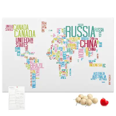Tableau en liège déco Carte avec noms des pays