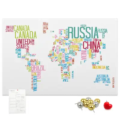 Tableau en liège déco Carte avec noms des pays