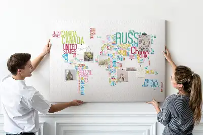 Tableau en liège déco Carte avec noms des pays