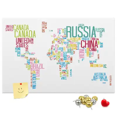 Tableau en liège déco Carte avec noms des pays