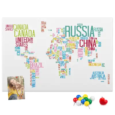 Tableau en liège déco Carte avec noms des pays